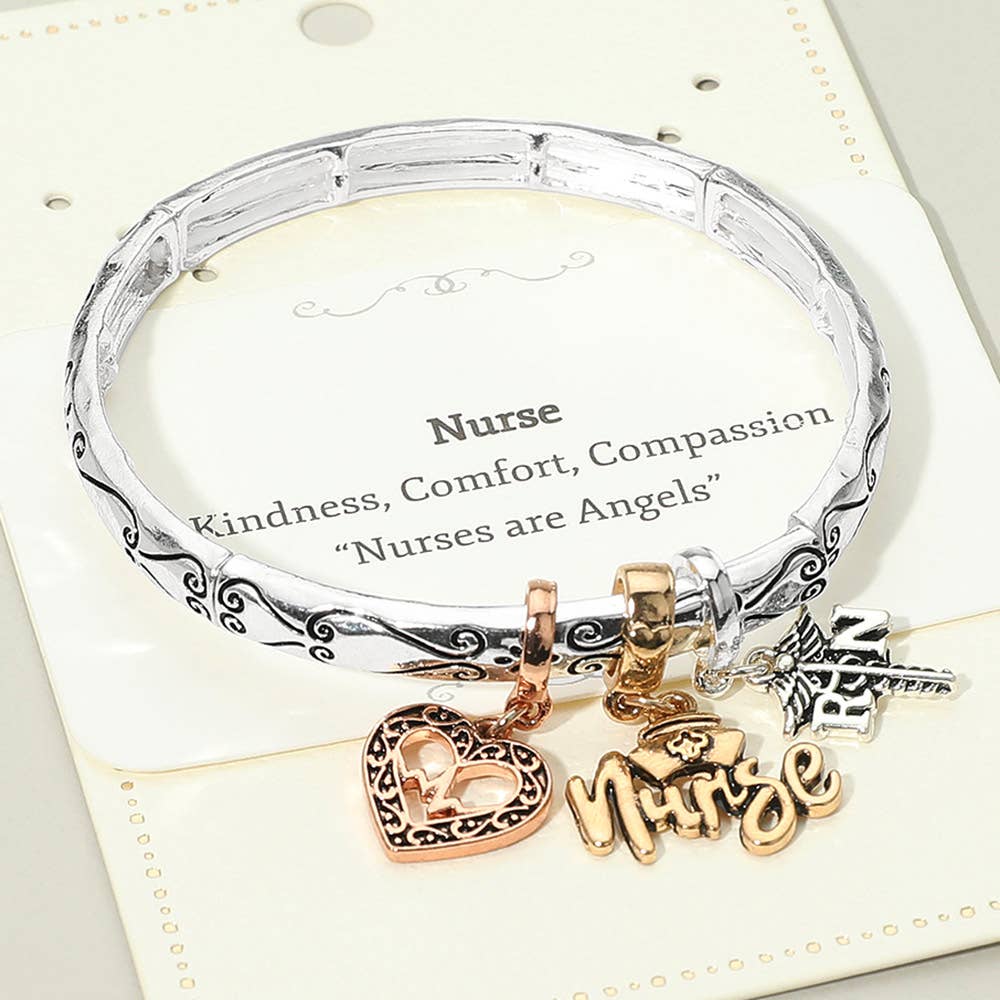 Sensibling Corp. - Wholesale Charm/Dangle Bracelet - Nurse Message Heart Charm Stretch Bracelet0