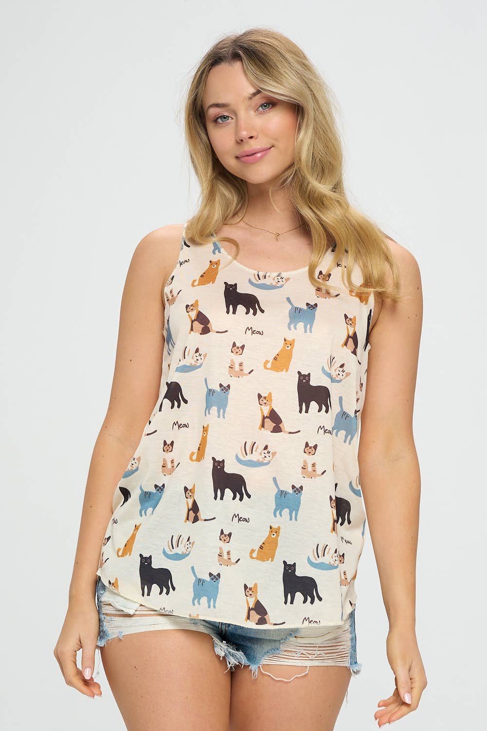 SM WARDROBE - Wholesale Tank Top - Women's - MEOW CAT PRINT TANK TOP6