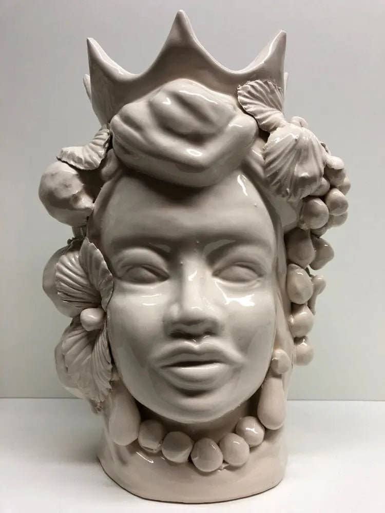 DD Ceramiche Siciliane - Wholesale Decorative Figurine - Moor's Heads Crown with Pointed Caltagirone Ceramic cm H.28 L.20 Handcrafted White1