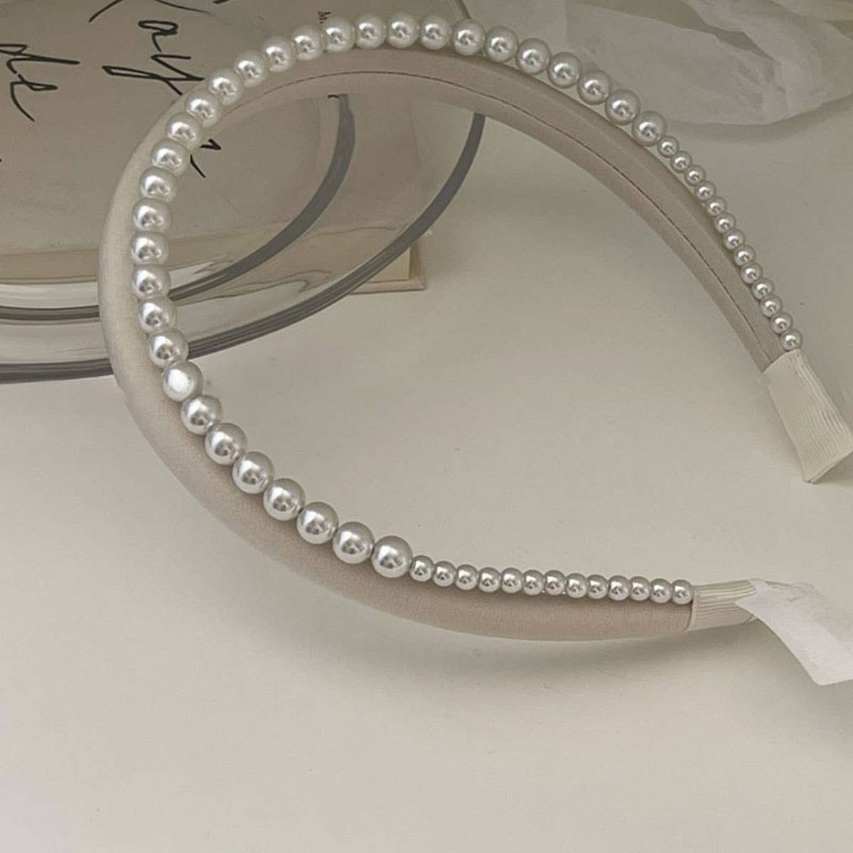 ACCITY - Wholesale Fashion Headband - Women's - SATIN PEARL DOUBLE LAYER HEADBAND_CWAHA04373