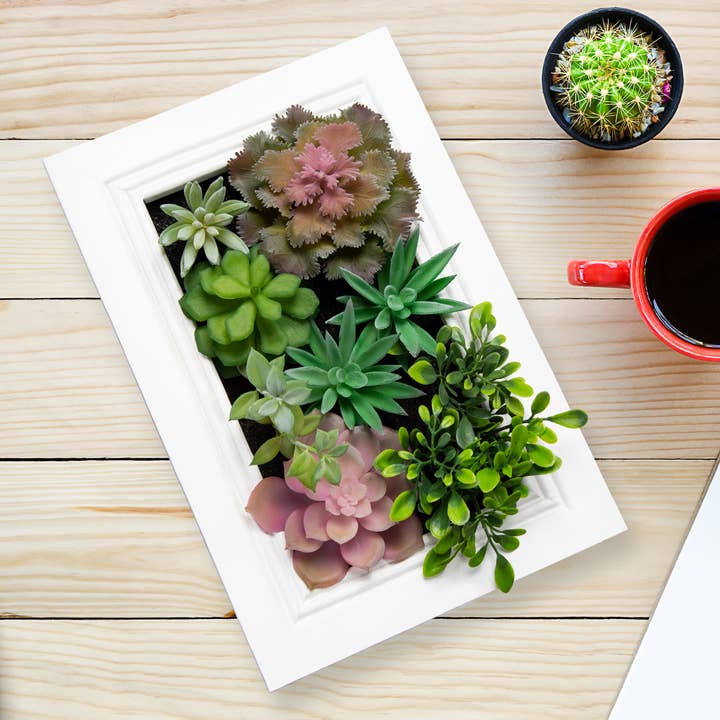 K-Cliffs – wholesale Sculpture – DIY Kit Artificial Succulent Wall Art Wood Frame with Plant
