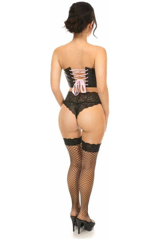 Daisy Corsets - Wholesale Bustier - Women's - Lavish Black Faux Leather w/Pink Lace-Up Bustier3