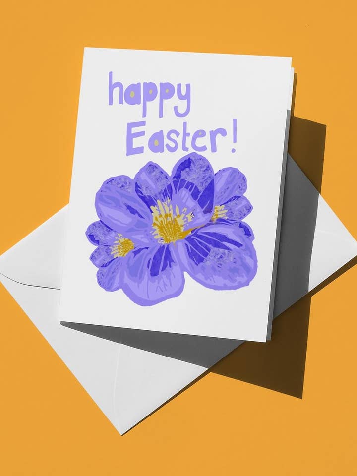 Simple Easter Card | Cute Minimalist Happy Easter Purple Floral Greeting Card for Kids & Friends | Fun Colorful Pastel Spring Holiday Card for wholesale by semiserious studio