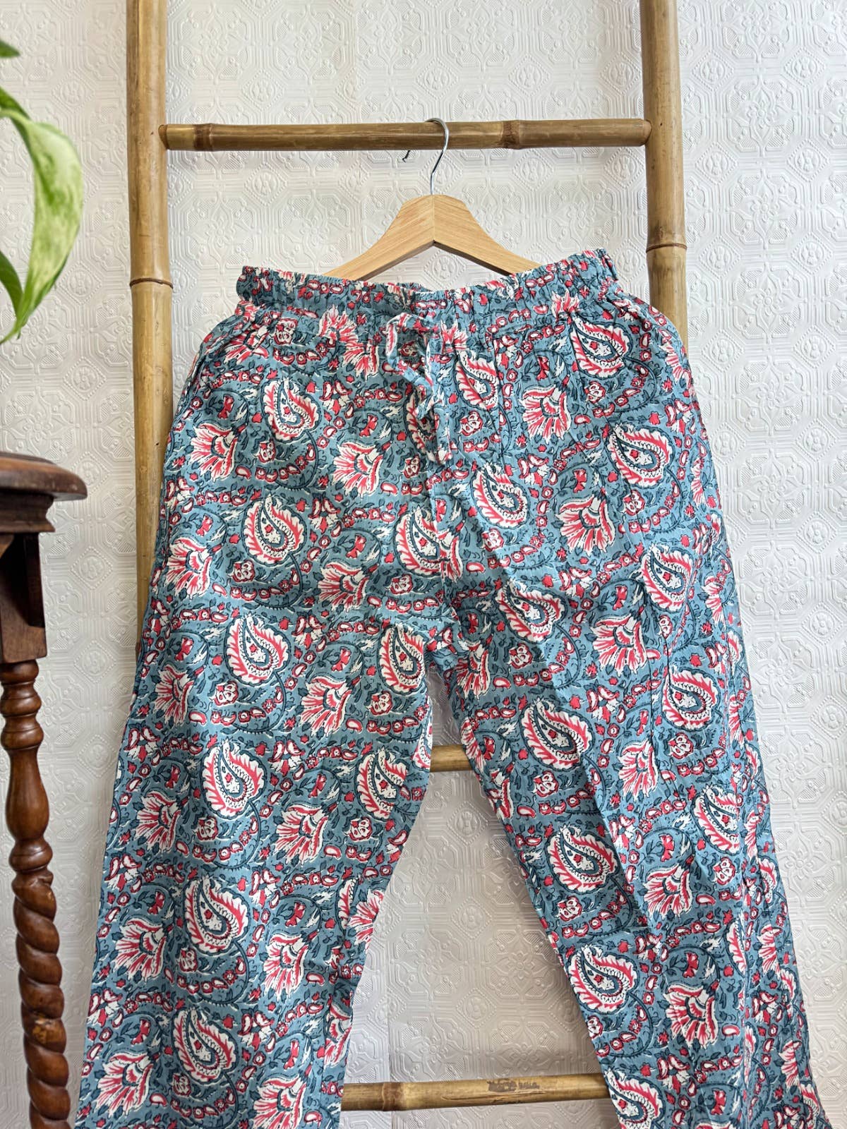 Essential Designs London - Wholesale Sleepwear Set - Women's - Luxury Hand Printed Indian Blockprint Pj set dusty blue red1
