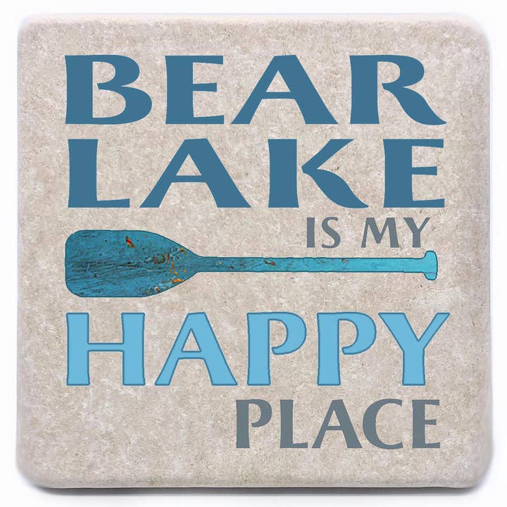 Bear Lake Custom Name Drop Is My Happy Place Marble Coaster for wholesale by Noomoon
