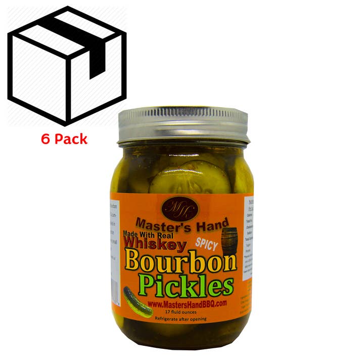 Spicy Bourbon Pickles 16oz Partial Case MHPS1001 for wholesale by Master's Hand BBQ