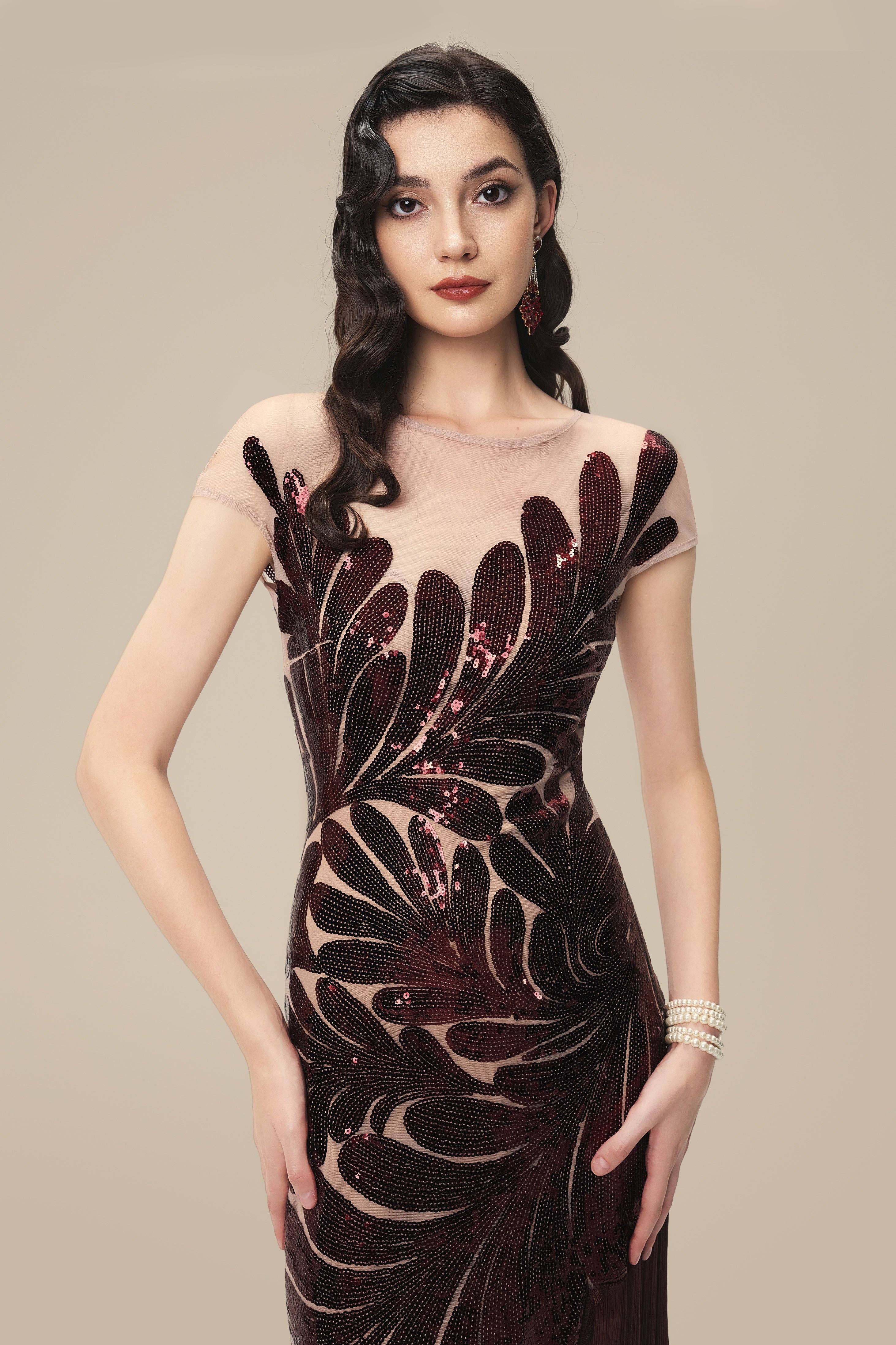 BABEYOND - Wholesale Gown - Women's - Captivating Fern Sequin Fringe Evening Gown8