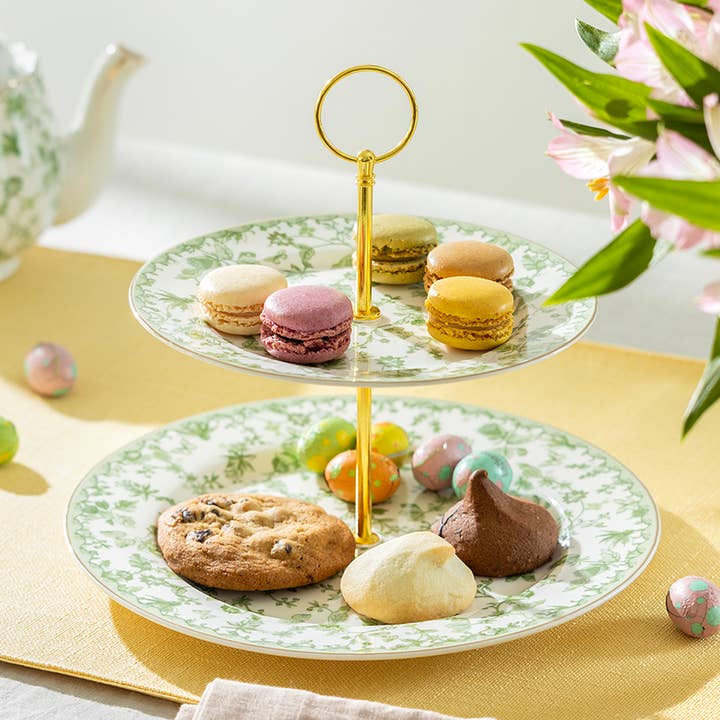 Grace Teaware - Wholesale Serving Tray - Greeny Garden Fine Porcelain 2-Tier Server0