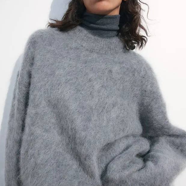 Fuzzy Mock Neck Sweater for wholesale by BELLISSIMA FASHION