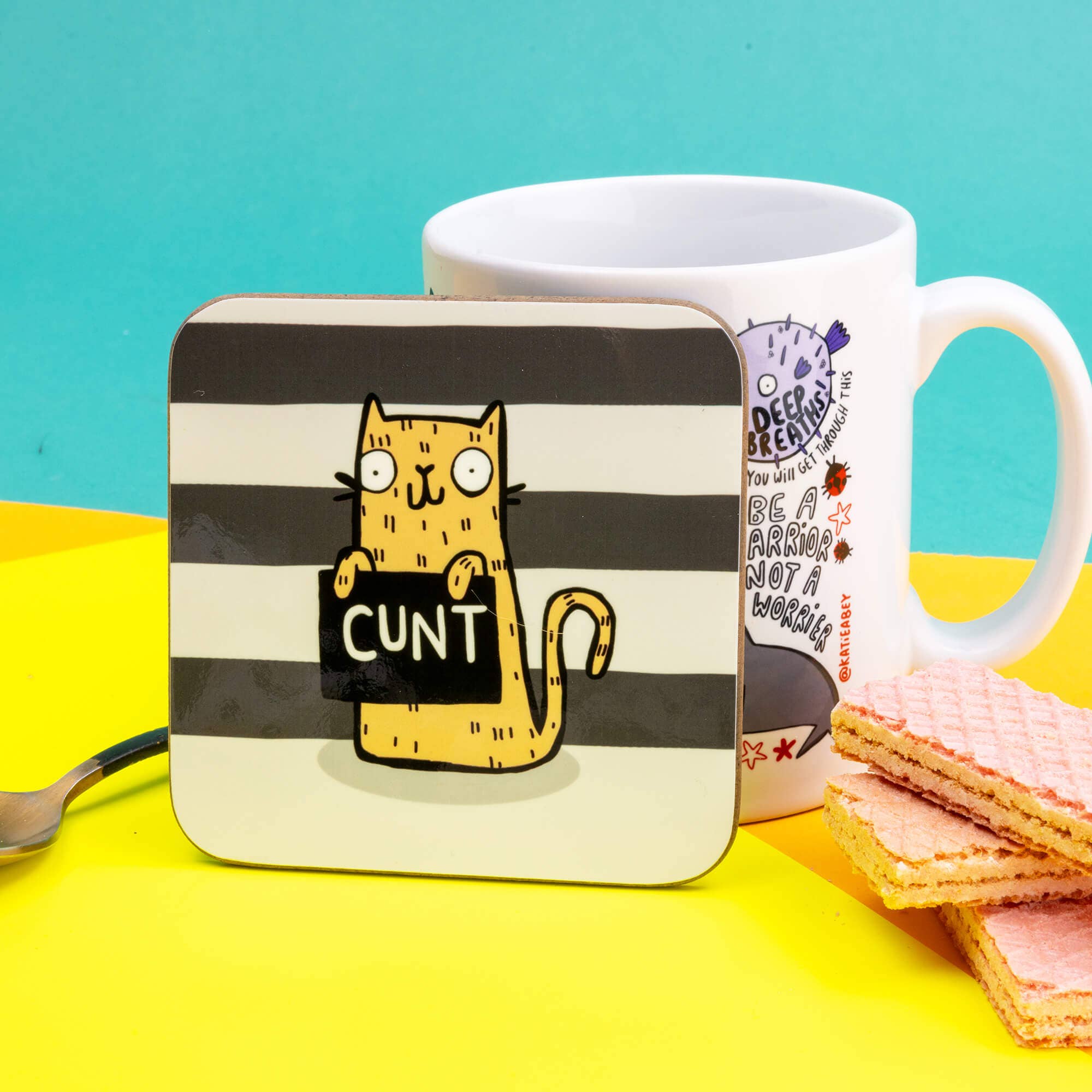 Katie Abey - Wholesale Coasters - Some Very Naughty Swearing Cat Coasters