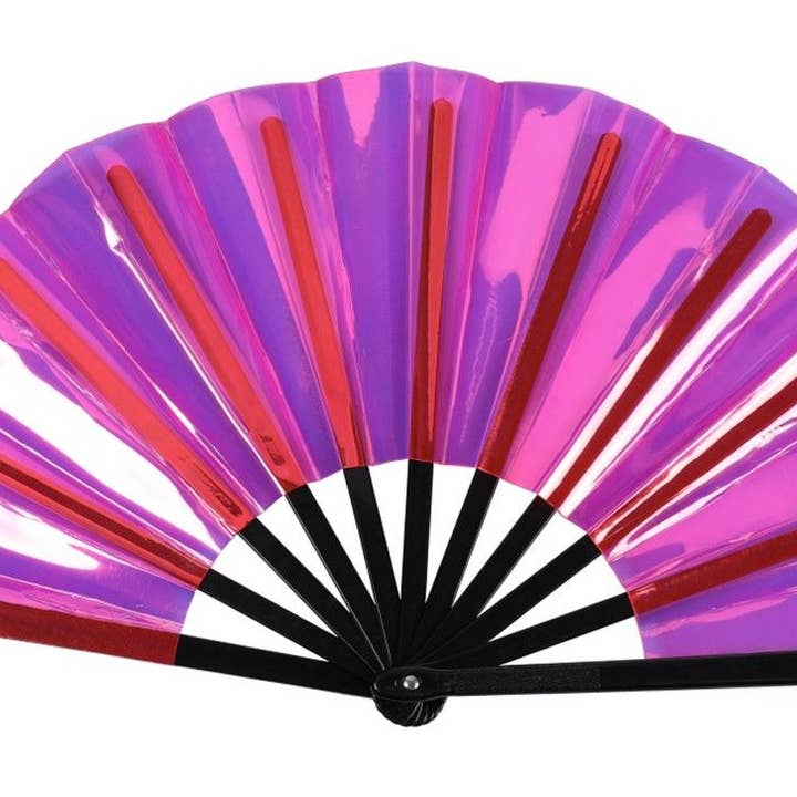 Haus Of Merch – wholesale Handheld folding fan – Holographic Pink Cracking Fan