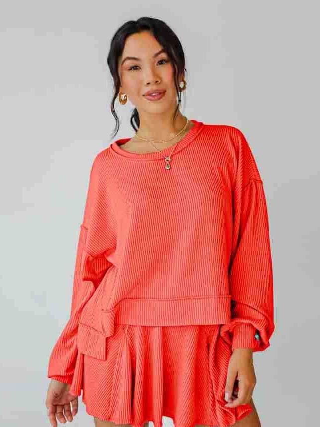 Marayn - Wholesale Top & Skirt Set - Women's - Autumn Ribbed Set Lantern Sleeve Top Pleated Skirt46
