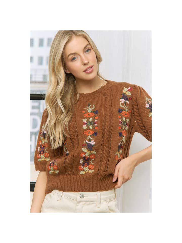 Sweet Generis - Wholesale Knit Sweater - Women's - CUTE FLORAL EMBROIDERY CASUAL PULLOVER SWEATER43