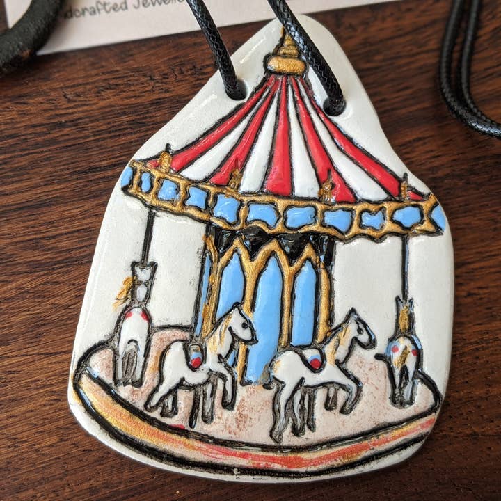 Carousel Merry-go-round statement necklace for wholesale by With Clay & Paint