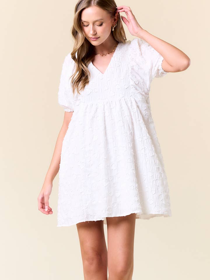 Vestido Mini Jacquard com Decote em V e Mangas Bufantes Curtas - 27982D por atacado de Doe and Rae