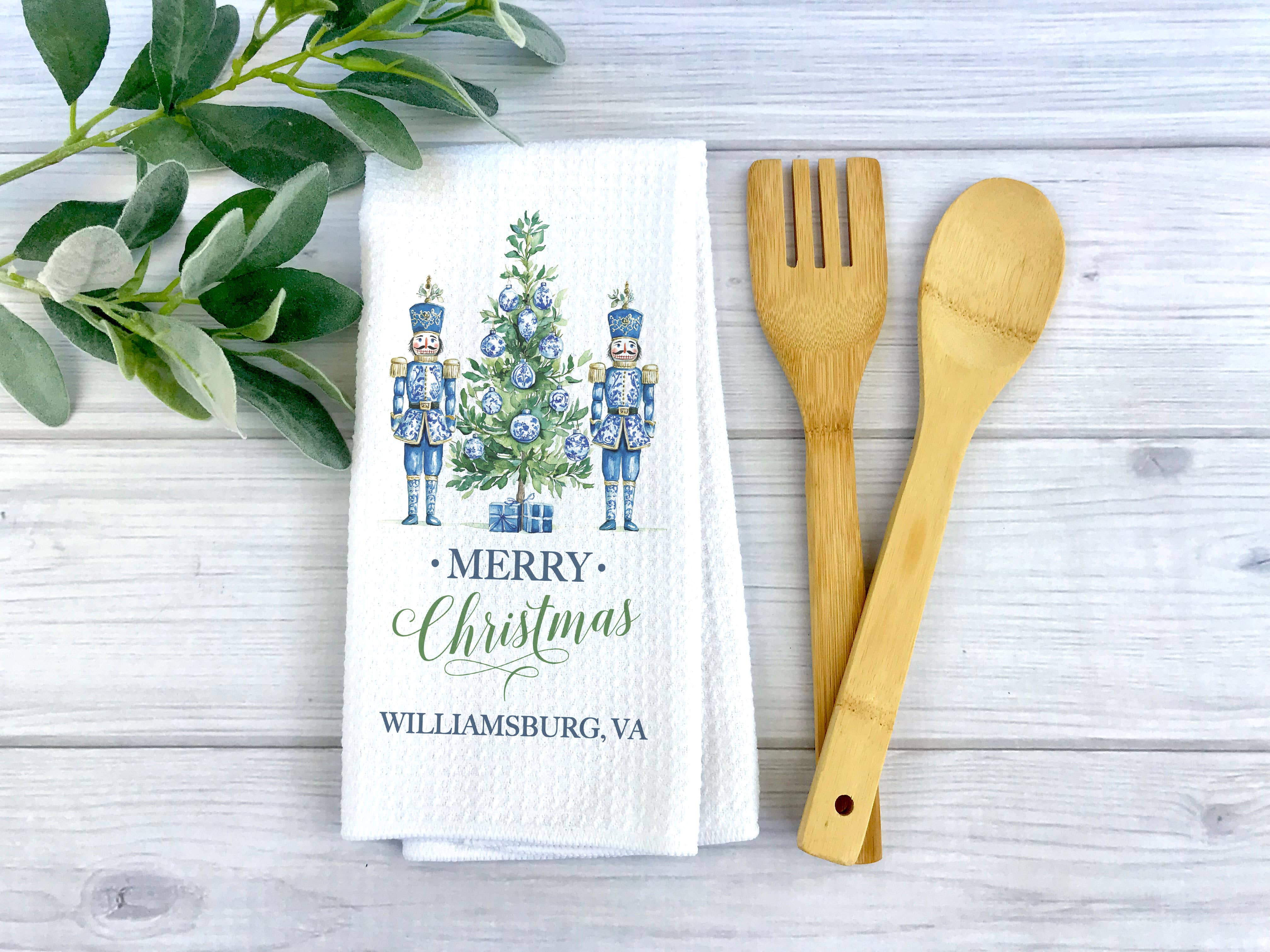 Canary Road - Wholesale Tea Towel - Chinoiserie Christmas Tree Towel, Blue Holiday Kitchen Decor1