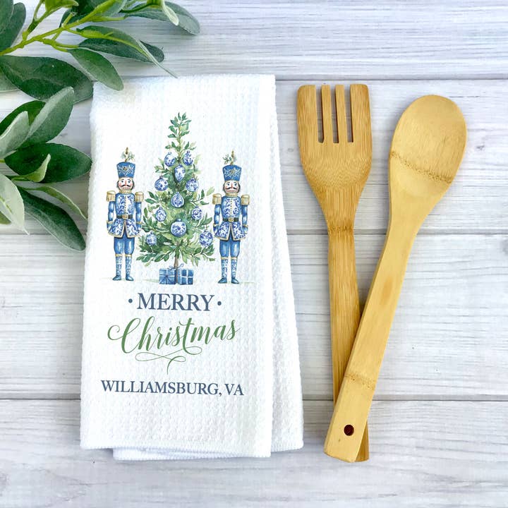 Canary Road - Wholesale Tea Towel - Chinoiserie Christmas Tree Towel, Blue Holiday Kitchen Decor1
