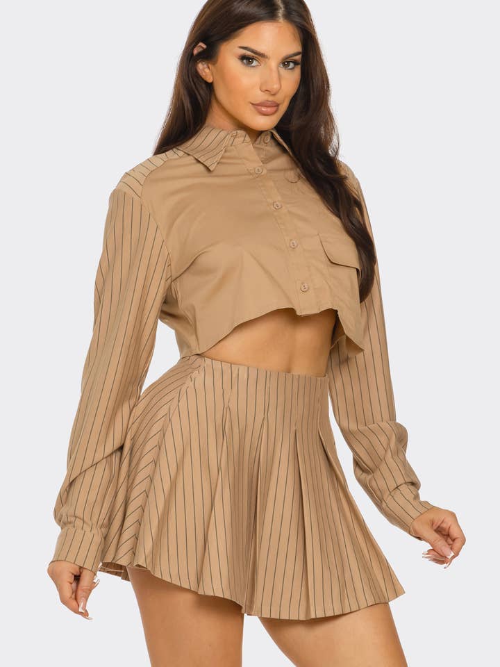 Julia by LoveJ - Wholesale Top & Skirt Set - Women's - Oversized Out Pocket Shirts Top And Skirt Set  11