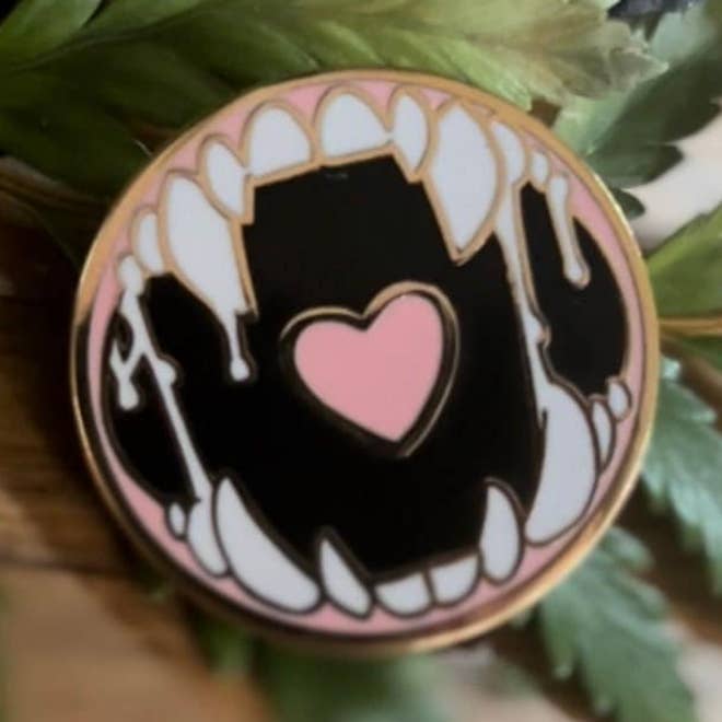 Monster Maw Enamel Pin (goth style, dark, teeth, heart) for wholesale by The Winter Den