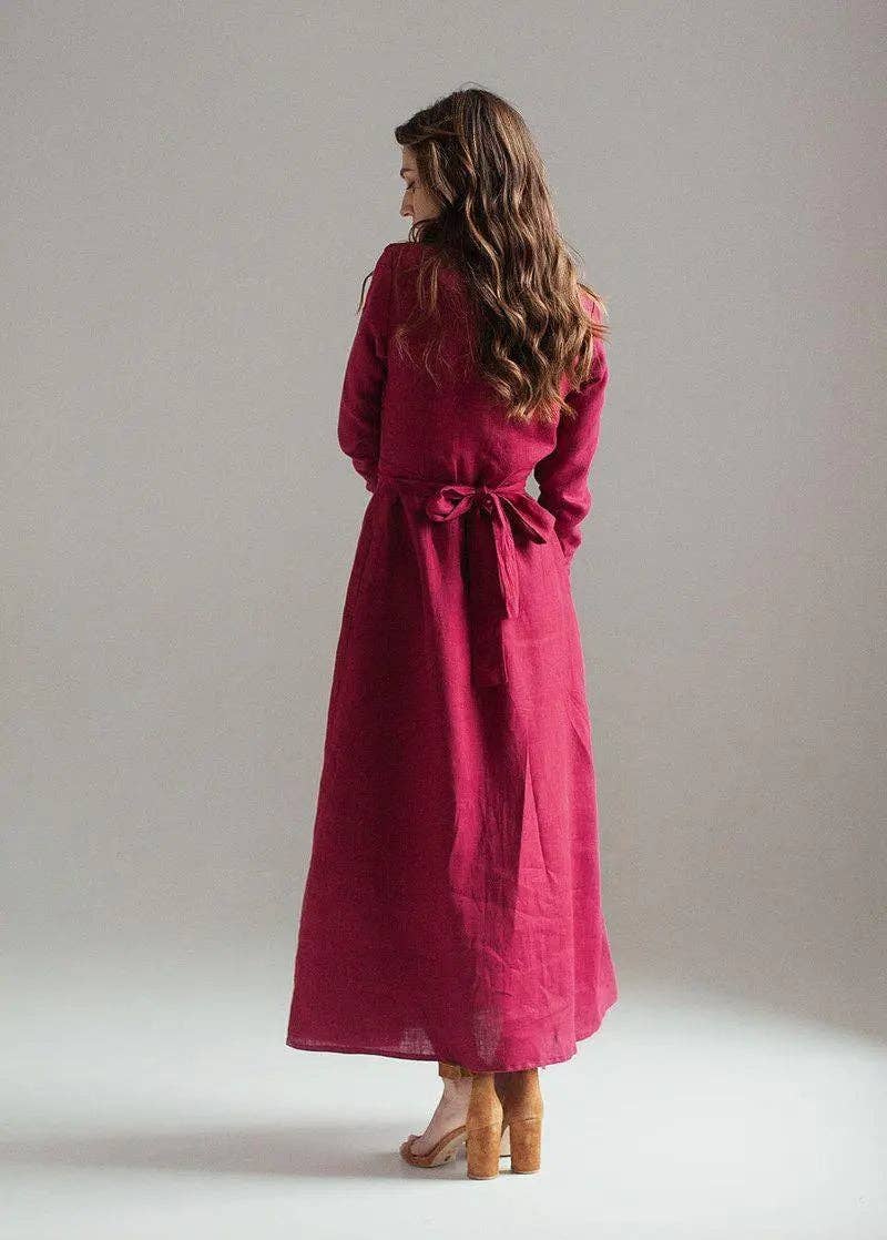 Velvety - Wholesale Dress - Women's - Burgundy Maxi Linen Dress Janet4