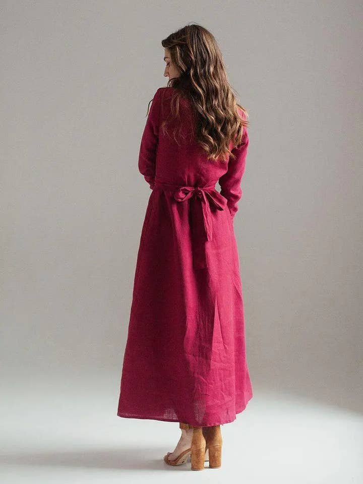 Velvety - Wholesale Dress - Women's - Burgundy Maxi Linen Dress Janet4