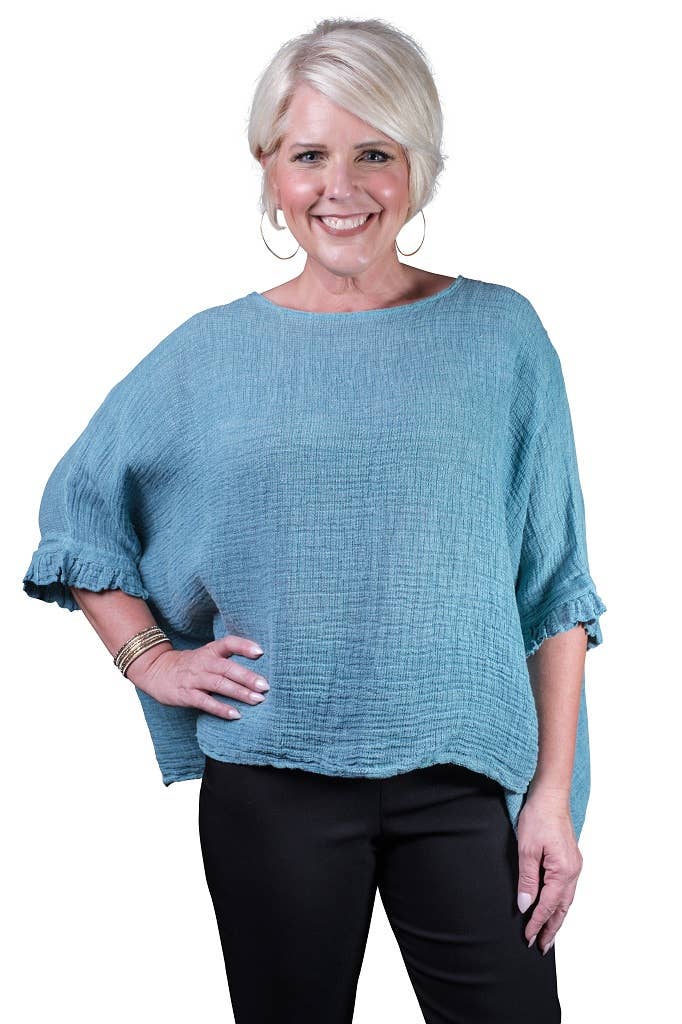 TINA Stephens Italy/Tees By Tina - Wholesale Blouse - Women's - Samara Ruffle Loose Gauze Top (BQ118)5