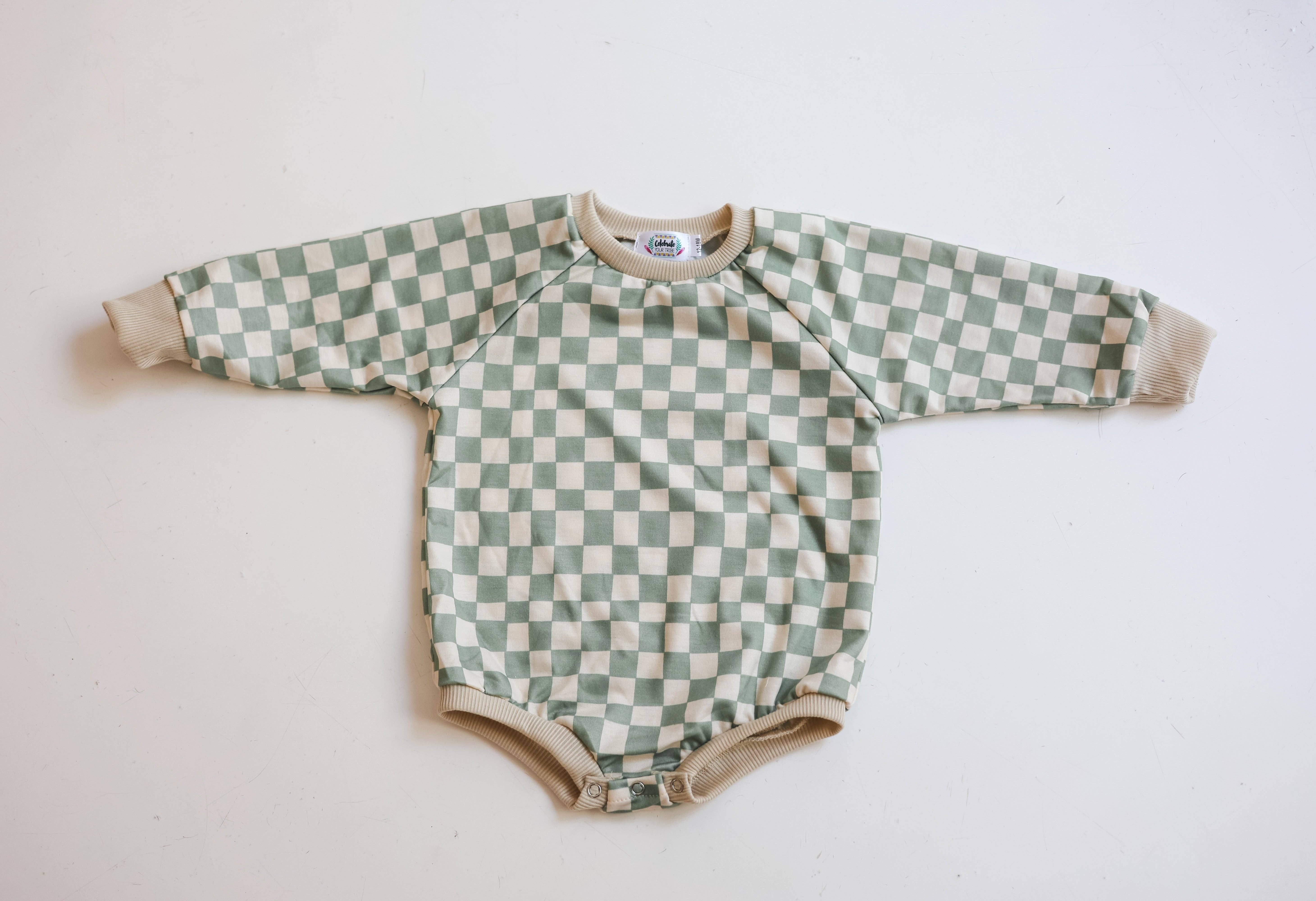 Celebrate Your Tribe - Wholesale Bodysuit (Non-Footed) - Baby - Wavy Check Long Sleeve Romper1