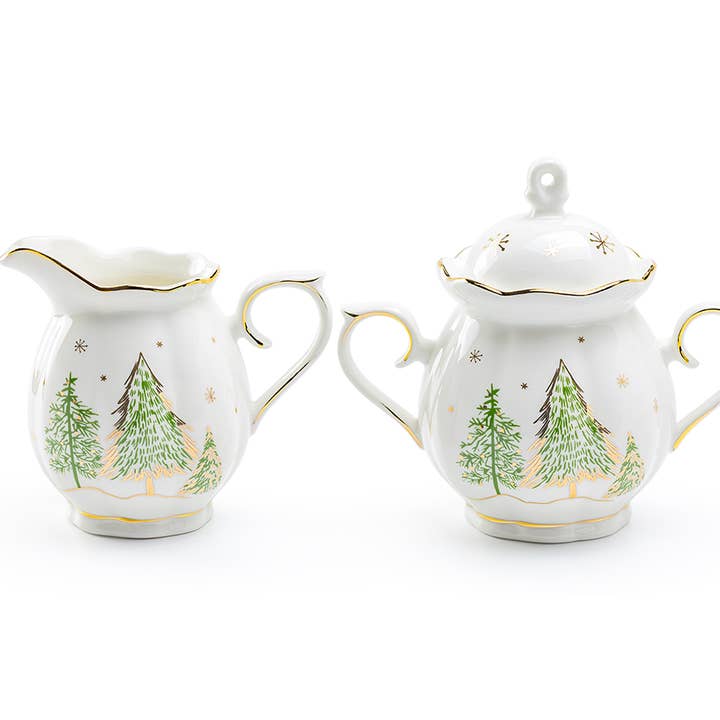 Grace Teaware - Wholesale Tea Set - Christmas Pine Trees Fine Porcelain Sugar and Creamer Set