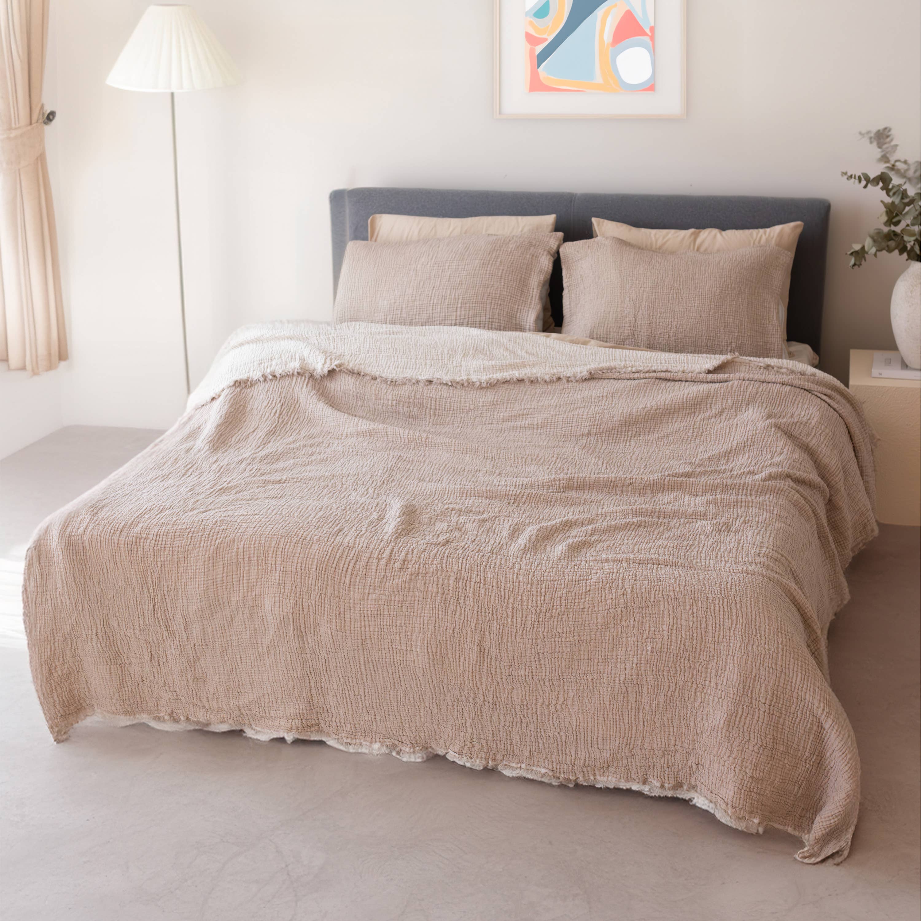 Vivamaison - Vente Plaids - Couvre-lit en mousseline frangé 100 % coton doux, 4 couches premium56