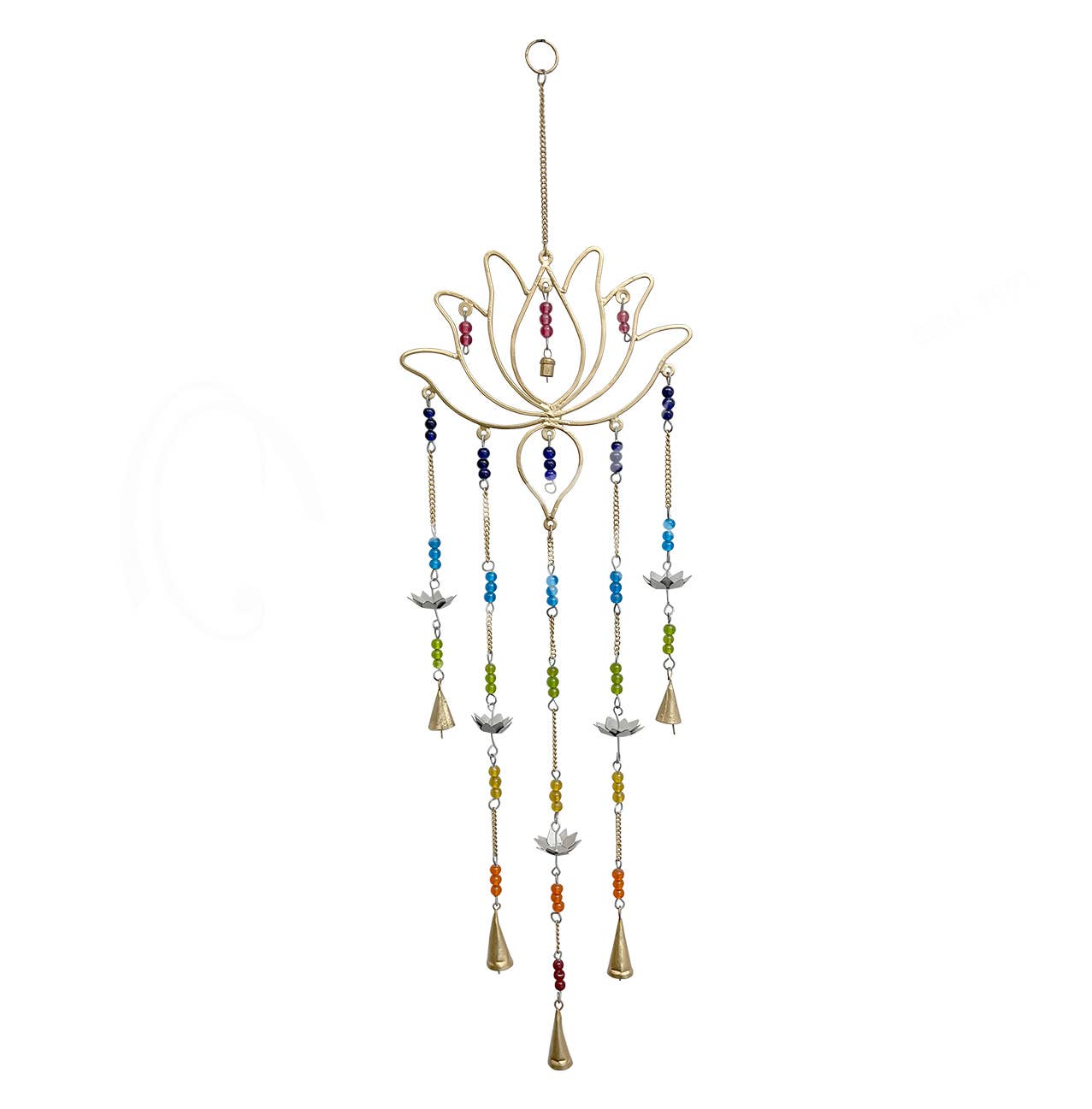 Oceanic Linkways Inc - Wholesale Mobile - (PC)HANGING - GOLD METAL WIRE LOTUS CHAKRA WITH BELLS 10 X