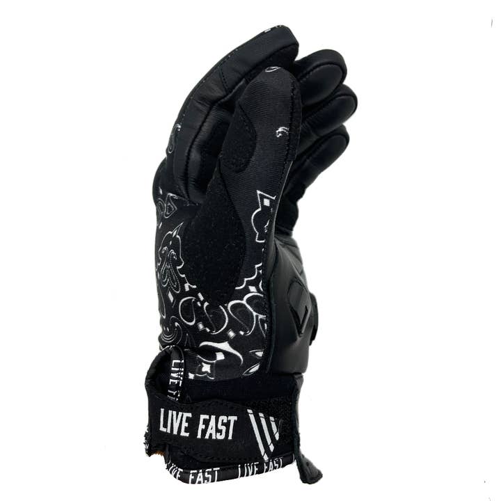 Live Fast Gear - Wholesale Gloves - Men's - Black & White Paisley Motorcycle Gloves1