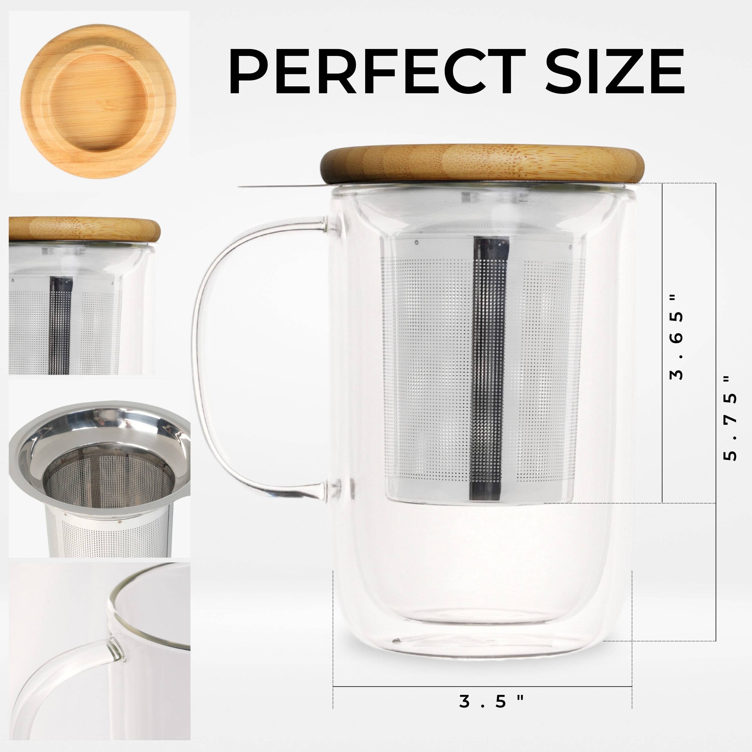 TEALYRA / LUXBE – wholesale Tea strainer/infuser – Venus Double Wall Glass Cup With Infuser, 13.5oz2