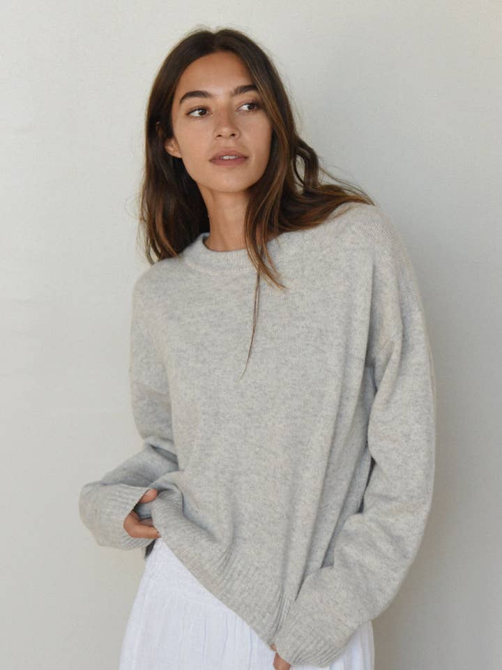 The Cashmere Malaya Crew Neck // Pebble for wholesale by Beachwood The Label