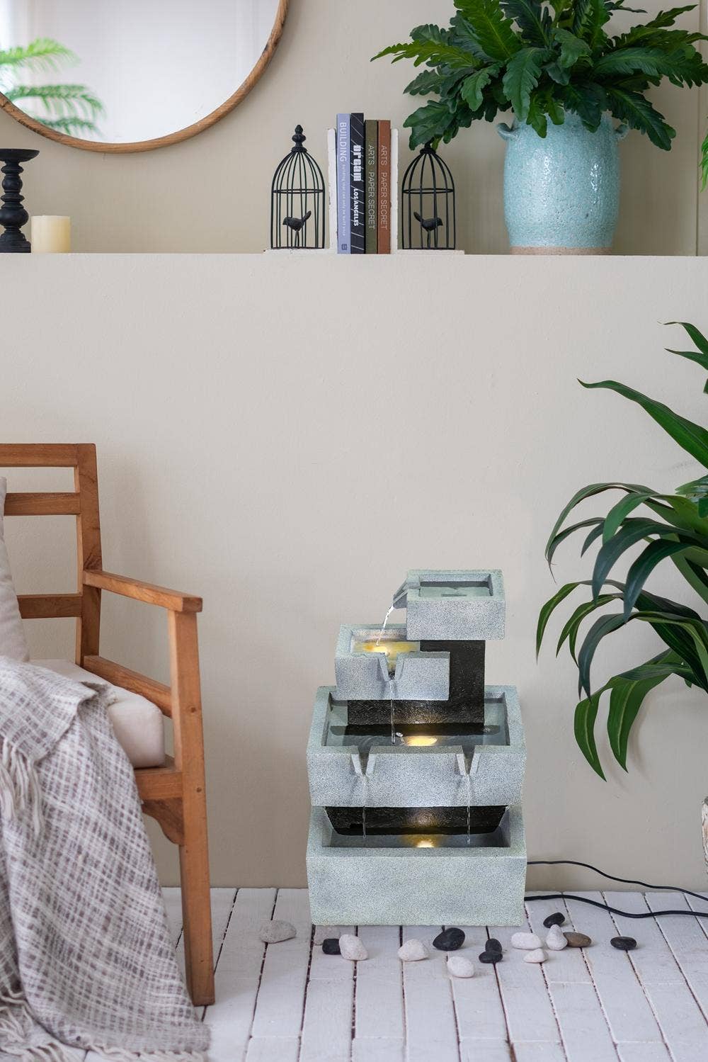 A&B Home Group Inc. - Wholesale Outdoor Ornament/Decor - 13.6x15.7x22.4" 4-Tier Gray and Black Block Fountain