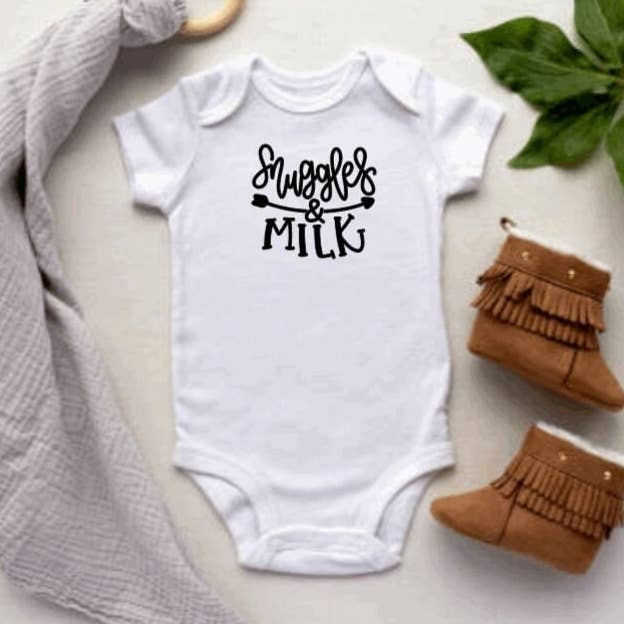 Snuggles and Milk Baby Onesie Bodysuit | Unisex Gender Neutral Newborn Onesie for wholesale by 37 West Co