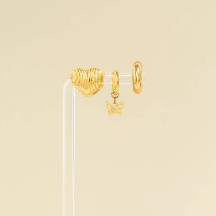 WJW - Wholesale Huggie Earrings - 18K Gold PVD Stainless Steel Butterfly Huggie Earrings