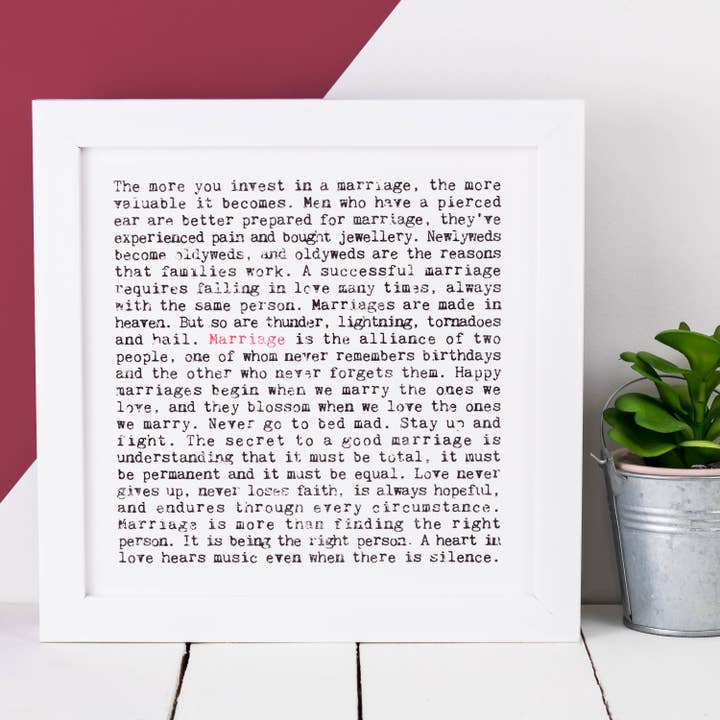 Marriage Quotes Unframed Print, Wedding Gift For Couples for wholesale by Coulson Macleod (U.S. Duties Paid)