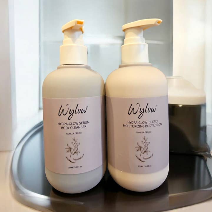 Hydra-Glow Bodycare (Serum Body Cleanser & Deeply Hydration Lotion) *Vegan, Antiaging* for wholesale by Wylow Beauty
