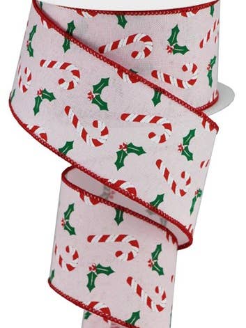 2.5"X10yd Candy Canes/Holly On Royal Ribbon for wholesale by Amber Marie & Company