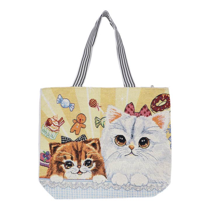 Cap Zone - Vendita all'ingrosso Borsa tote - Donna - Borsa a tracolla in tela con arazzo scintillante Sweet Kitty Cat