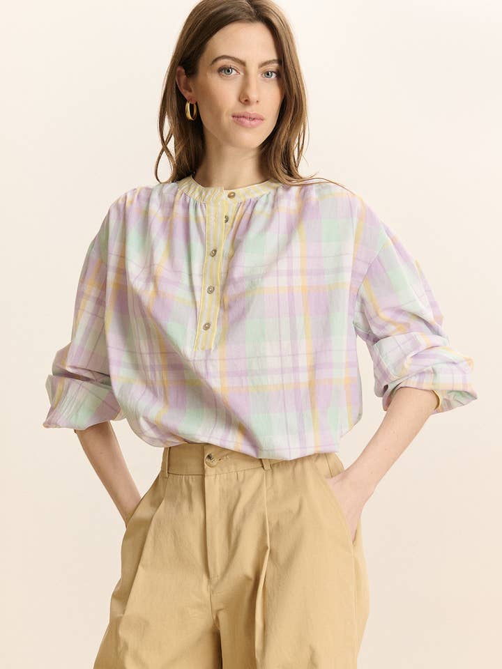 Long-sleeve checkered blouse - CEDRIC for wholesale by Garance Paris