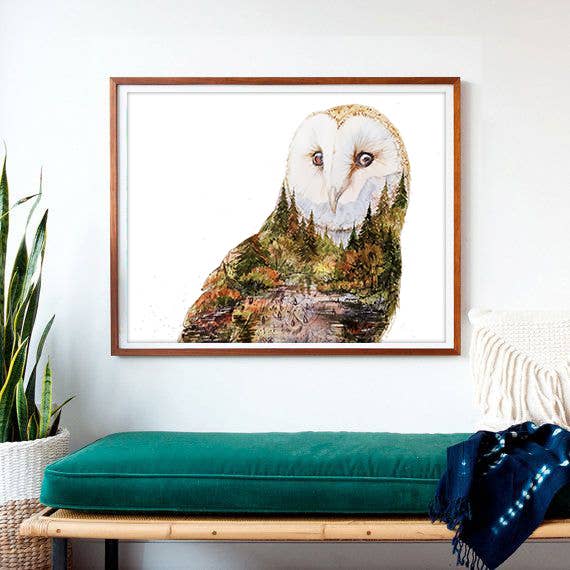 Elena Markelova Arts - Wholesale Art Print - Soul Light - Barn Owl Fall Nature Watercolor Art Print3