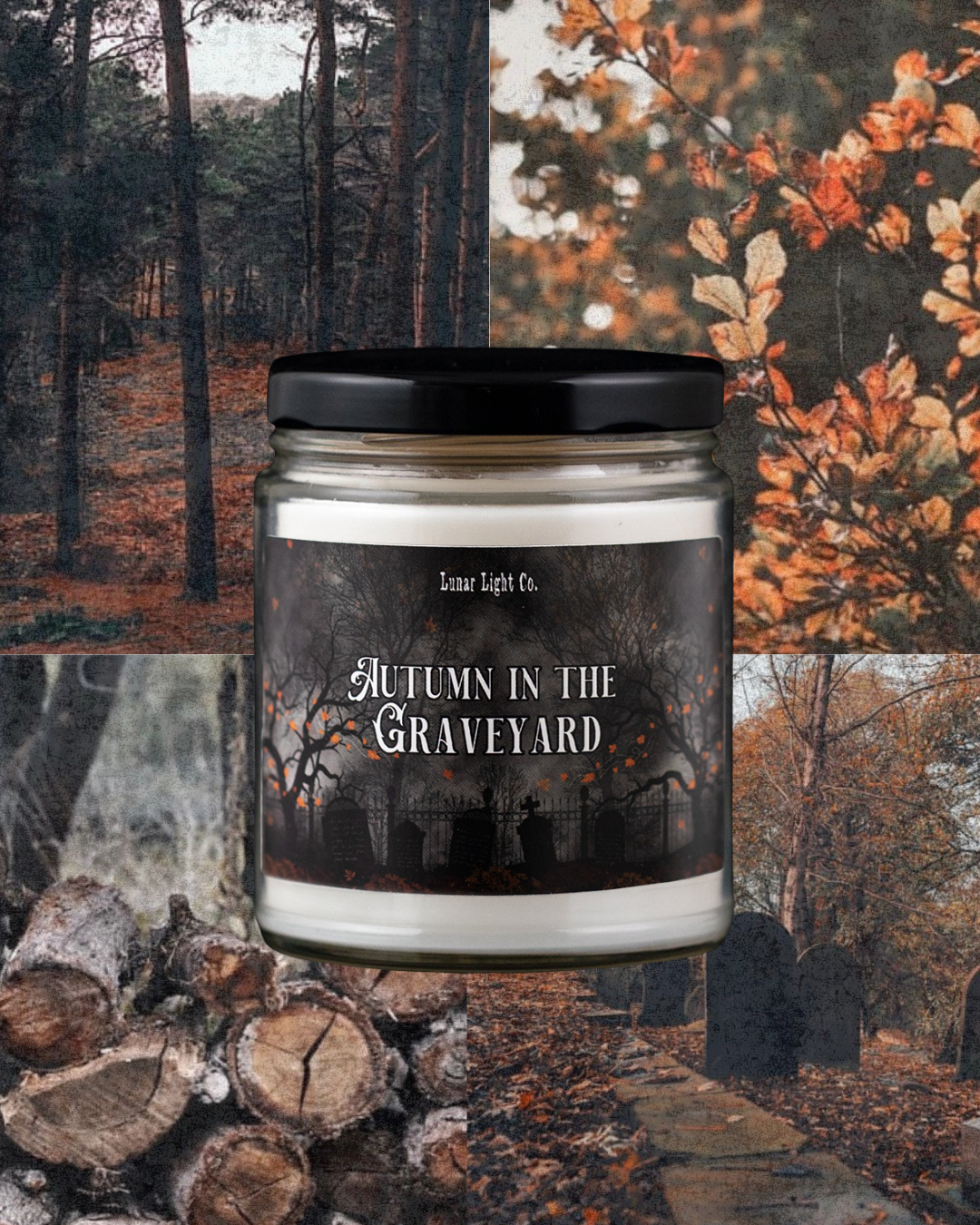 Lunar Light Co. - Wholesale Jar/Filled Candle - Autumn in the Graveyard Gothic Scented Candle Cemetery Dirt2