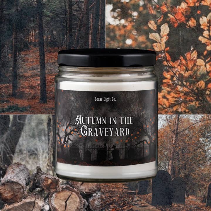 Lunar Light Co. - Wholesale Jar/Filled Candle - Autumn in the Graveyard Gothic Scented Candle Cemetery Dirt2