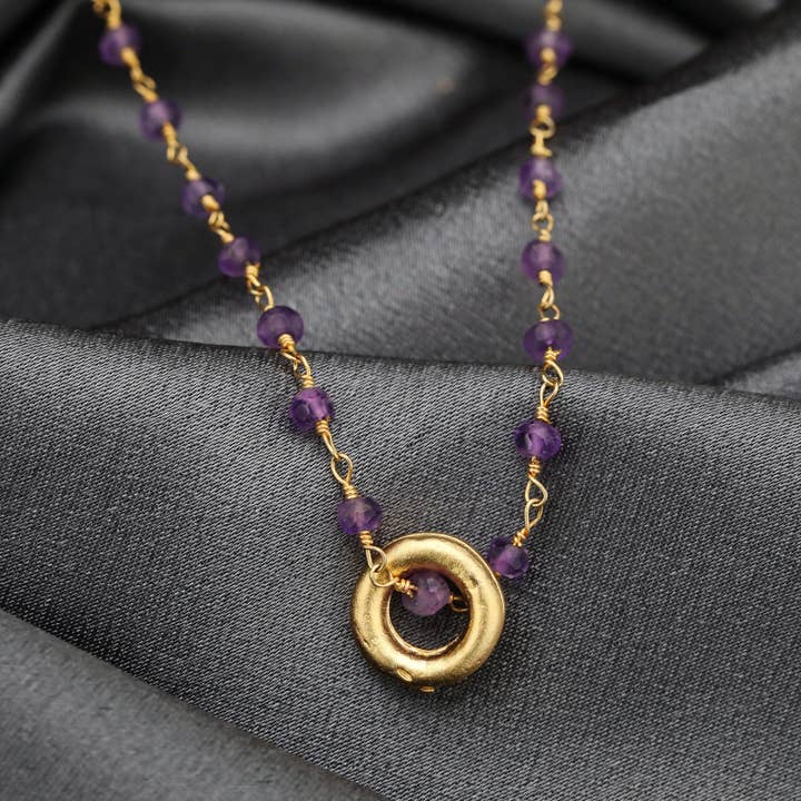 Amethyst Gold Edelstein Halskette - VIK-01 für den Großhandel von MadamLili
