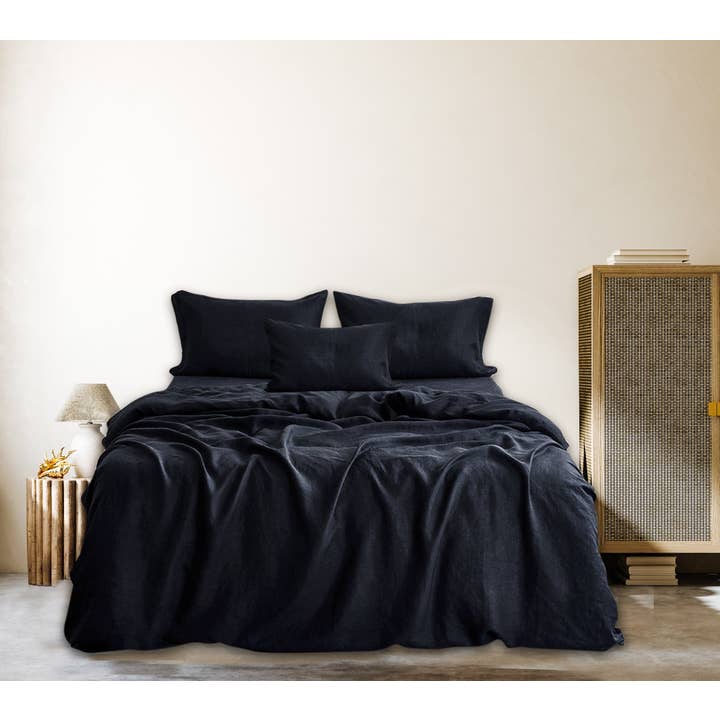 Blæk - Marineblå hørdynebetræk med shams for engroshandel hos Bedlam