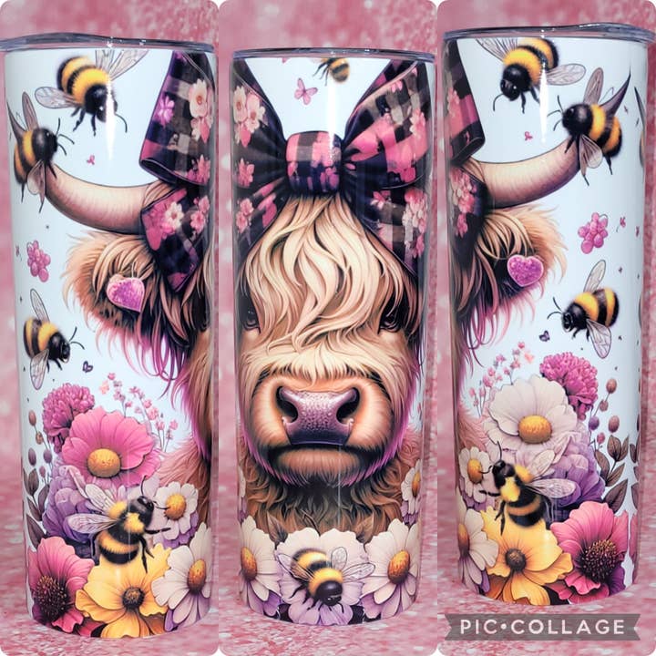 20oz Highland Cow With Bees Tumbler for wholesale by Heartfelt blanks