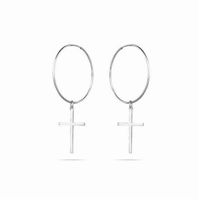 Créoles EZRA - Boucles d'oreilles créoles avec pendentif croix - argent pour la vente par CLASSYANDFABULOUS Jewelry