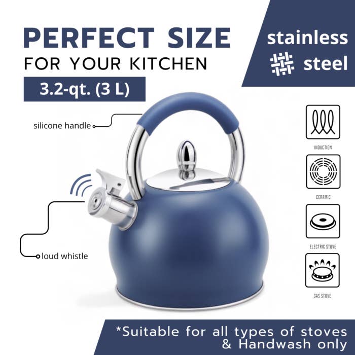 STP - Wholesale Kettle - Stainless Steel Blue Whistling Kettle with Silicone Handle