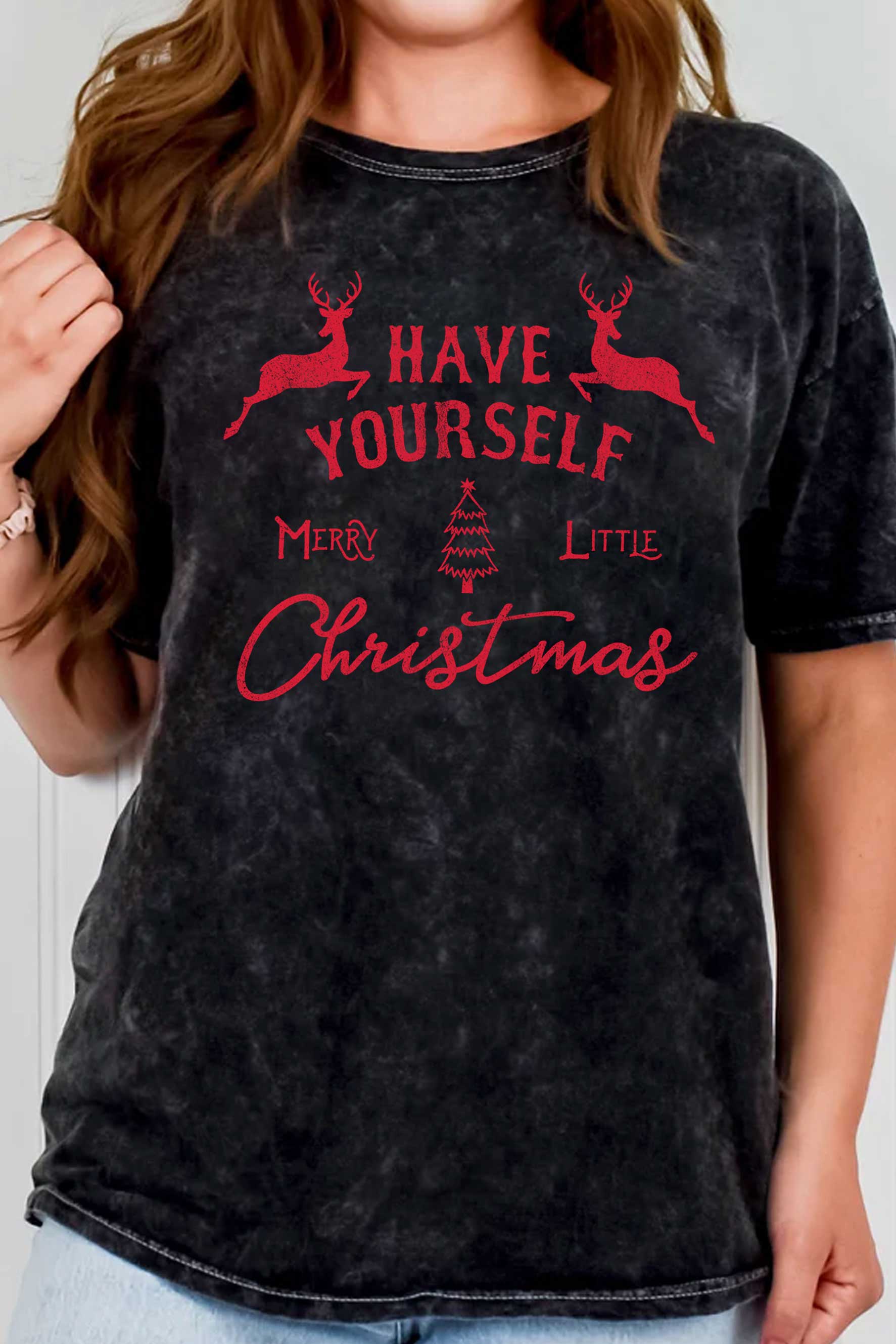 Rustee Clothing - Wholesale Screen Printed T-Shirt - Women's - MERRY LITTLE CHRISTMAS DEERS MINERAL GRAPHIC TSHIRTS0